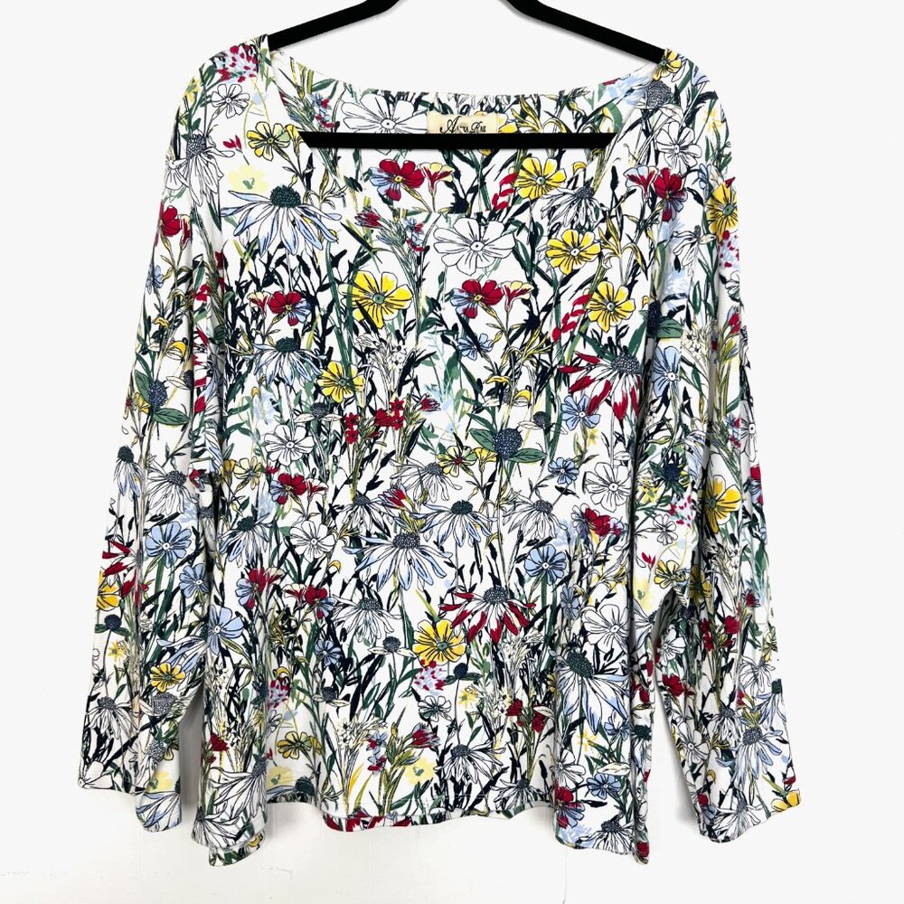 Alexa Rae Long Sleeve Top Colorful Floral Soft Knit 3X‎
